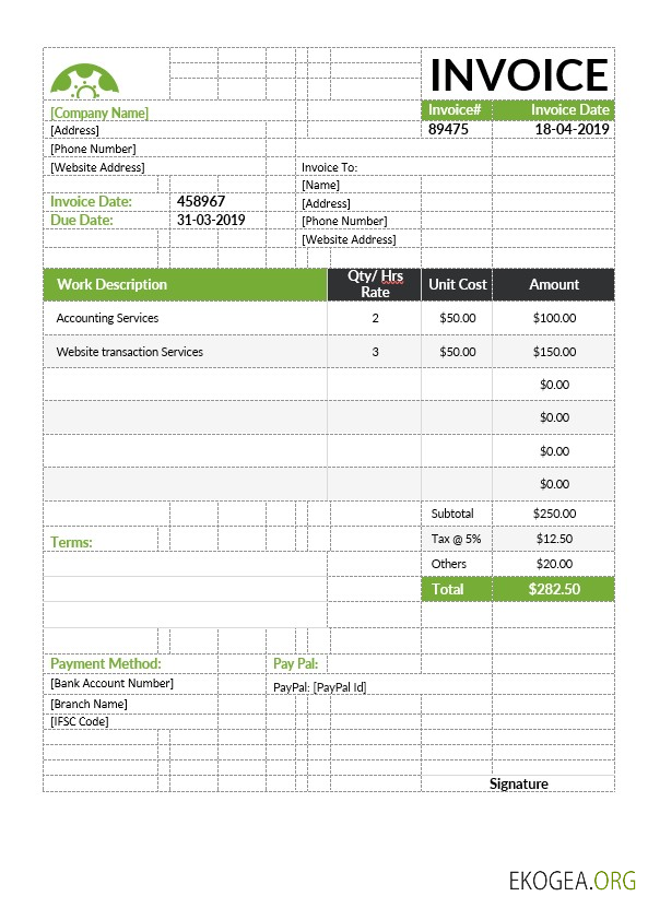 Exemple de modèle de facture horaire